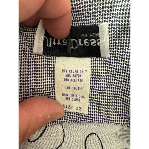 Ultra Dress New York Womens 12 Maxi Dress Navy White Houndstooth Vintage - Picture 9 of 12